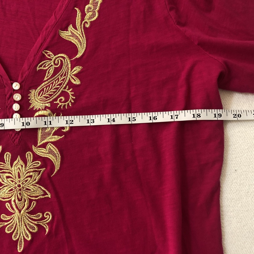 Lauren Ralph Lauren Shirt Womens XL Pink Embroidered V Neck Tunic 3/4 Sleeve - Picture 7 of 9